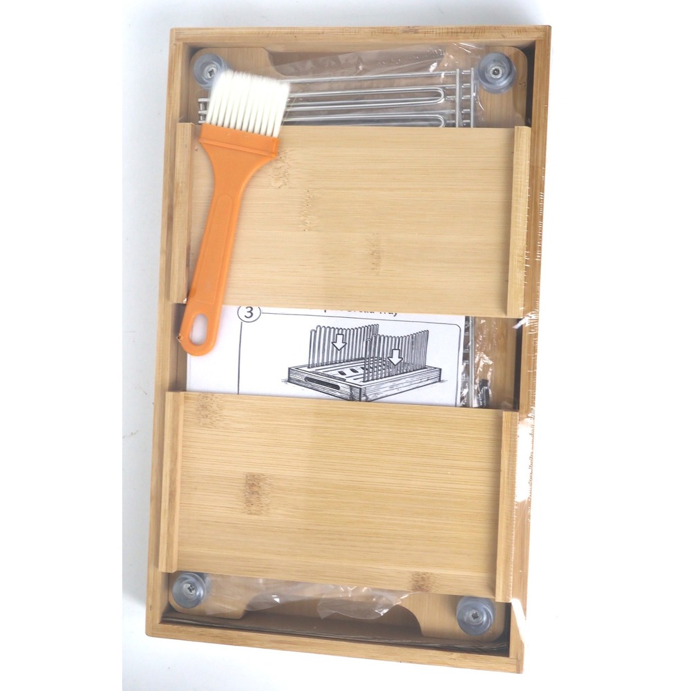 Bamboo Bread Slicer Guide for Homemade Bread Natural NEW Foldable Crumb Tray